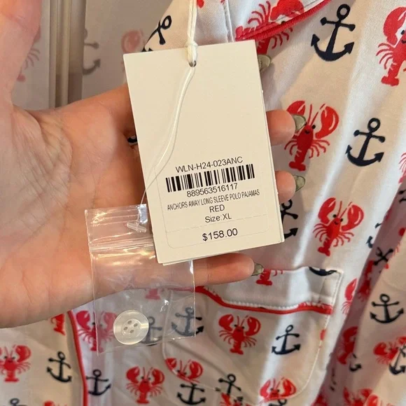 LIMITED EDITION Roller Rabbit White Red and Black Lobster & Anchor Pajama Top - Picture 4 of 10